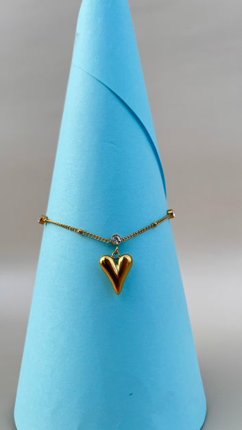 Gold Heart Charm Crystal Bracelet