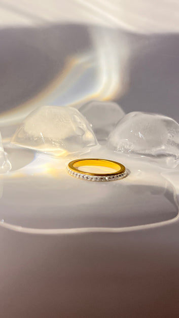 Elegant Gold Stainless Steel Ring with Sparkling Edge | Minimalist Jewelry