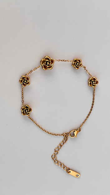 Gold Stainless Steel Flower Bracelet for Women | Floral Jewelry
