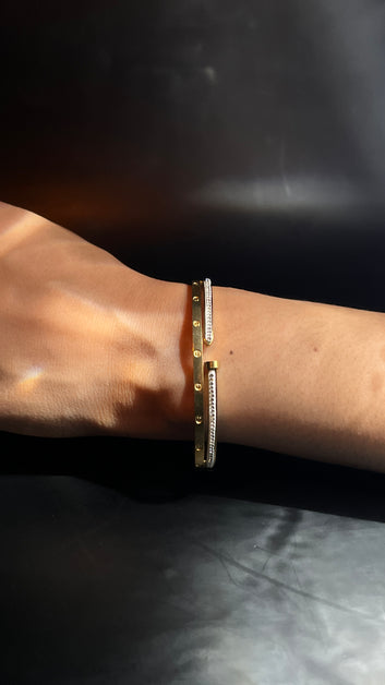 Gold Silver Two Tone Cuff Bracelet for Women | Stainless Steel