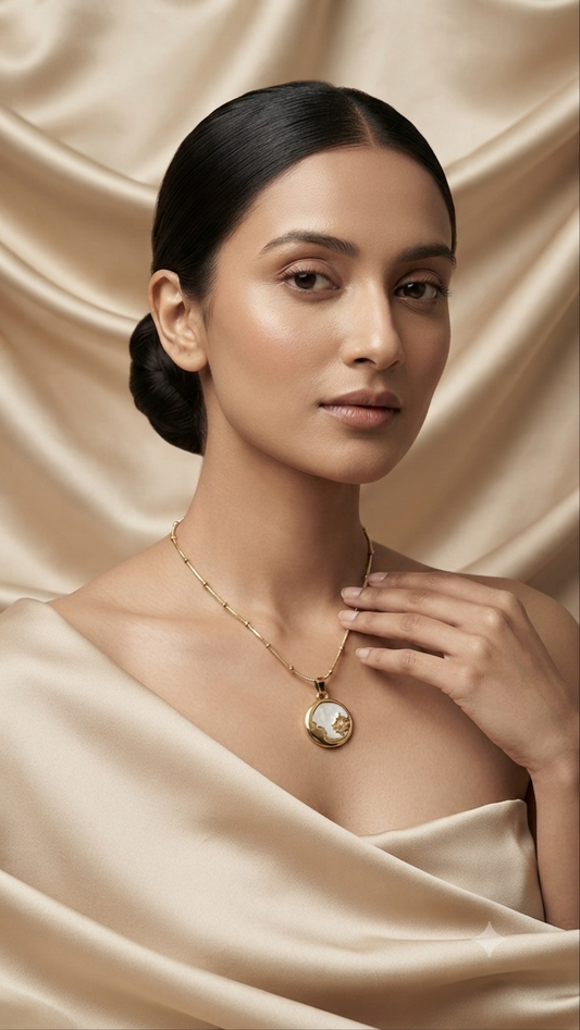 Gold-tone floral pendant necklace for women with delicate chain